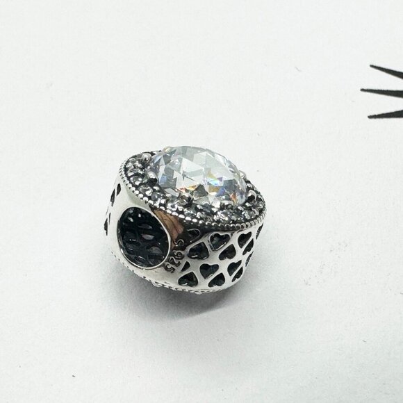 Pandora 925 Sterling Silver Bead Charms CRYSTAL RADIANT HEARTS WHITE - Picture 2 of 6